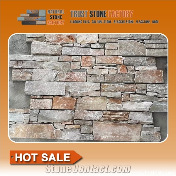 Culture Stone,Brown Quartzite Veneer Panel Ledge Stone,Stacked Stone,Wall Cladding Stone,Fireplace Decoration,