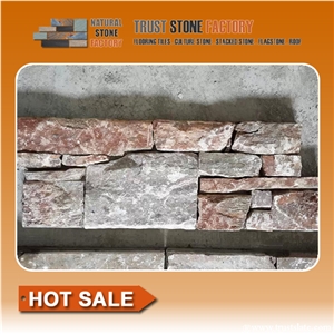 Culture Stone,Brown Quartzite Veneer Panel Ledge Stone,Stacked Stone,Wall Cladding Stone,Fireplace Decoration,