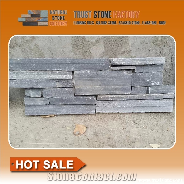 Cultured Stone Cladding Price,Grey Black Quartzite Stacked Stone,Panel Decor,Wall Covering Ledgestone,On Sale China