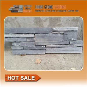 Cultured Stone Cladding Price,Grey Black Quartzite Stacked Stone,Panel Decor,Wall Covering Ledgestone,On Sale China