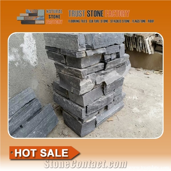 Cultured Stone Cladding Price,Grey Black Quartzite Stacked Stone,Panel Decor,Wall Covering Ledgestone,On Sale China