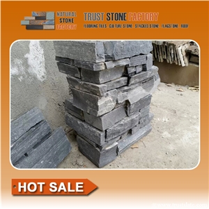 Cultured Stone Cladding Price,Grey Black Quartzite Stacked Stone,Panel Decor,Wall Covering Ledgestone,On Sale China