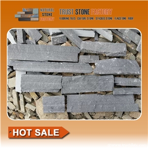 Cultured Stone Cladding Price,Grey Black Quartzite Stacked Stone,Panel Decor,Wall Covering Ledgestone,On Sale China