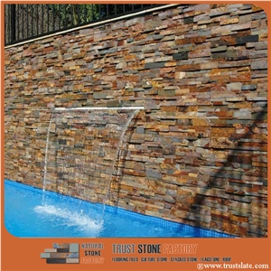 Golden Yellow Desert Quartzite Stacked Stone,Waterfall Wall Cladding,Cultured Stones Ledges Stone Veneer for Fireplace Wall Decoration