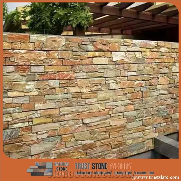 Golden Yellow Desert Quartzite Stacked Stone,Waterfall Wall Cladding,Cultured Stones Ledges Stone Veneer for Fireplace Wall Decoration