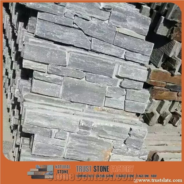 Grey Black Quartzite Cement Ledge Stone Panel Veneer,Culture Stone,Wall Covering,Fireplace Decorative,Stack Stone