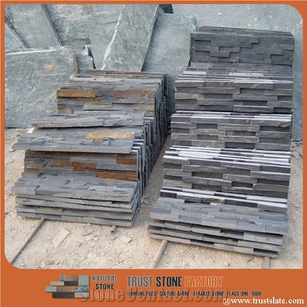Rough Rockface Ledgestone,Grey Black Slate Stone Veneer,Cultured Stone Facade,Stacking Stone Panel,Wall Covering Stone,Fireplace Ledgestone