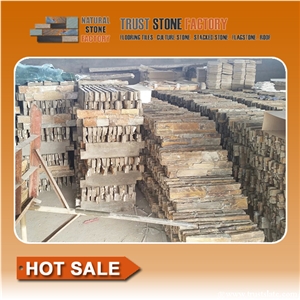Rust Quartzite Ledge Stone Siding,Cultural Stone Facade,Stacked Stone Veneer Wall Panels