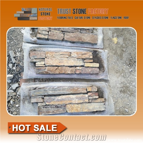 Rust Quartzite Panels Decor,Ledge Stone Veneer,Stacked Stone Wall Cladding,Culture Stone Wall Panel