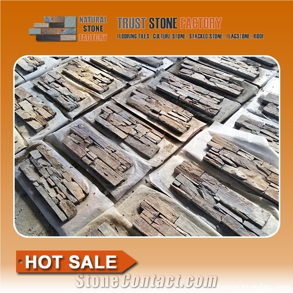 Rust Quartzite Panels Decor,Ledge Stone Veneer,Stacked Stone Wall Cladding,Culture Stone Wall Panel