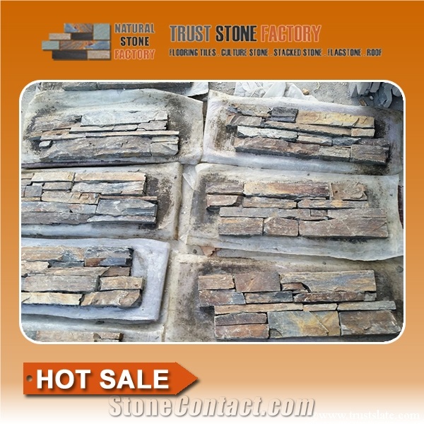 Rusty Quartzite Stacked Stone Veneer,Ledge Stone Wall Panels, Cultured Stones Ledges Stone Veneer for Fireplace Wall Decoration