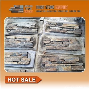Rusty Quartzite Stacked Stone Veneer,Ledge Stone Wall Panels, Cultured Stones Ledges Stone Veneer for Fireplace Wall Decoration