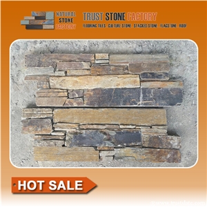 Rusty Quartzite Stacked Stone Veneer,Ledge Stone Wall Panels, Cultured Stones Ledges Stone Veneer for Fireplace Wall Decoration