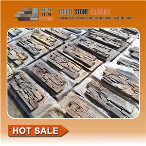 Rusty Quartzite Stacked Stone Veneer,Ledge Stone Wall Panels, Cultured Stones Ledges Stone Veneer for Fireplace Wall Decoration