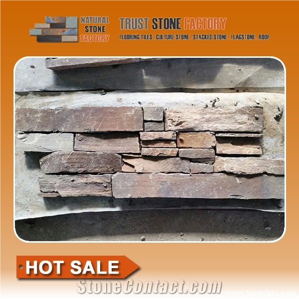 Rusty Quartzite Stacked Stone Veneer,Ledge Stone Wall Panels, Cultured Stones Ledges Stone Veneer for Fireplace Wall Decoration