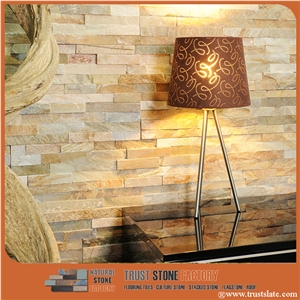 Veneer Stone,Yellow Beige Golden Quartzite Ledge Stone,Stacked Stone,Cultured Stone,Wall Covering,Fireplace Decorative