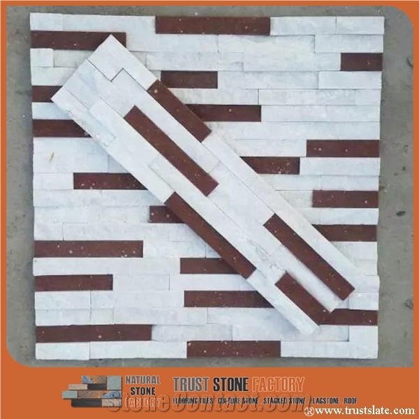 White Red Mix Quartzite Ledge Stone,Cultural Stone Facade,Stacked Stone,Wall Covering,Fireplace Decoration