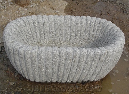 Grey Granite Flower Planter, Carved Exterior Flower Pots