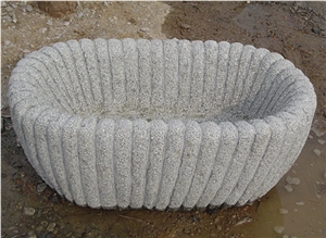Grey Granite Flower Planter, Carved Exterior Flower Pots