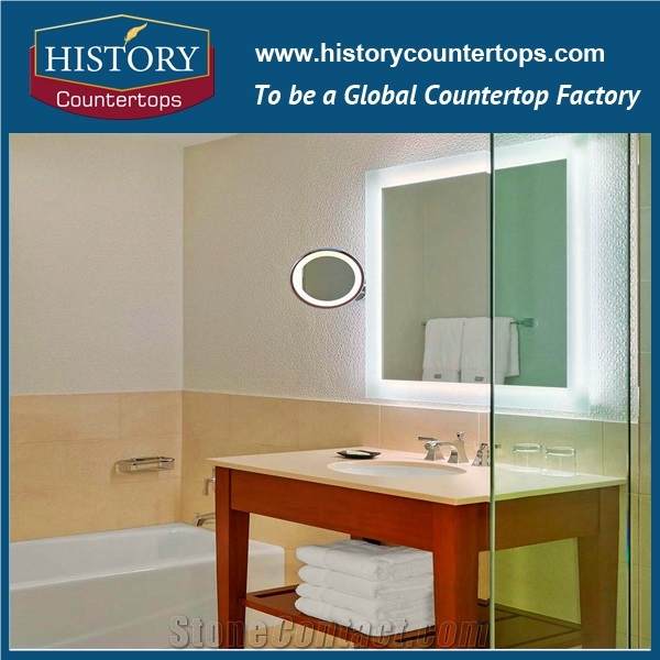 2017 China Premium Grade Wholesale Kamari Quartz Polished Bathroom Countertops,Beige Color Artificial Stone,Solid Surface Vanity Top