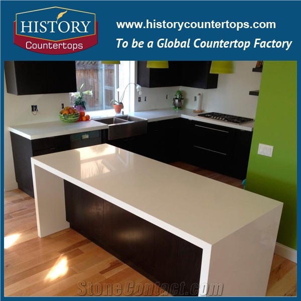 2017 Hot Sale Pure White Artificial Quartz Stone Countertops, Interior, Exterior Custom Polished Surface, Flat Edge, Eased Edge, Beveled Edge Kitchen Tops