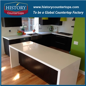 2017 Hot Sale Pure White Artificial Quartz Stone Countertops, Interior, Exterior Custom Polished Surface, Flat Edge, Eased Edge, Beveled Edge Kitchen Tops