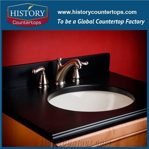 Absolute Noir Quartz Stone Countertops, Interior, Exterior Custom Polished Surface, Flat Edge, Eased Edge, Beveled Edge Bathroom Vanity Tops