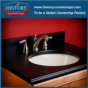 Absolute Noir Quartz Stone Countertops, Interior, Exterior Custom Polished Surface, Flat Edge, Eased Edge, Beveled Edge Bathroom Vanity Tops