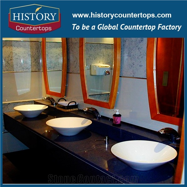 Absolute Noir Quartz Stone Countertops, Interior, Exterior Custom Polished Surface, Flat Edge, Eased Edge, Beveled Edge Bathroom Vanity Tops