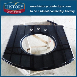 Absolutely Black Granite Bathroom Tops with Single or Double Sinks, Solid Surface Vanity Tops with Lamnated Edge for Hospitality and Multifamily Projects