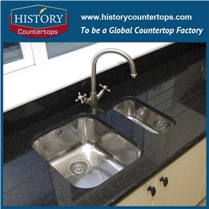 Angola Black Granite Solid Surface Kitchen Tops with Laminated Bullnose Edge, Engineered Stone Countertops for Multi-Family and Hospitality Projects