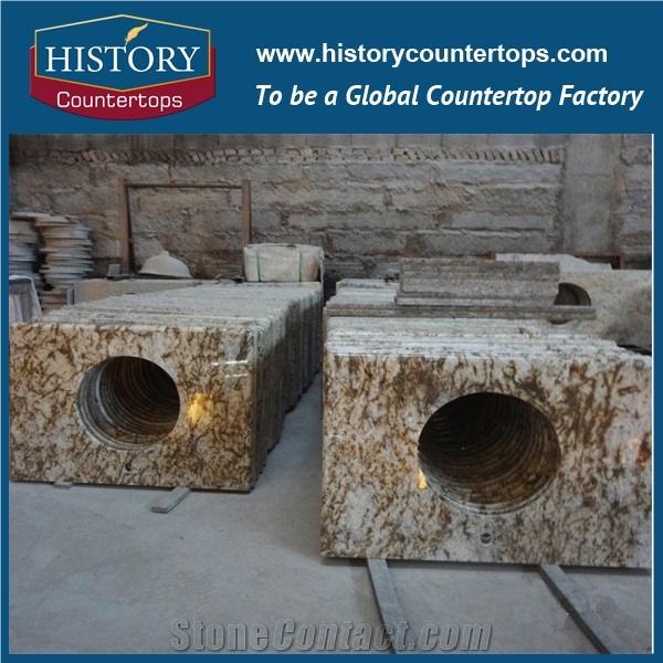 Beautiful Yellow Color Natural Granite, Chinses Supplier Solid Surface Building Material, Durable Bathroom Countertops&Custom Vanity Tops