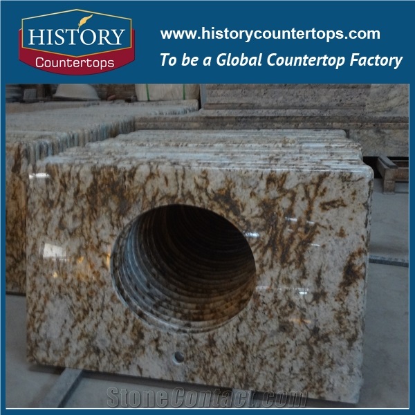 Beautiful Yellow Color Natural Granite, Chinses Supplier Solid Surface Building Material, Durable Bathroom Countertops&Custom Vanity Tops