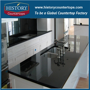 China Absolute Black Granite Kitchen Tops with Laminated Bullnose Edge, Engineered Stone Countertops with Polished Surface, Standard and Custom Size Stone Island Tops for Multi-Family Projects