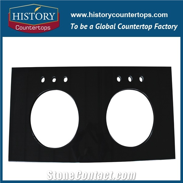 China Absolute Black Granite Kitchen Tops with Laminated Bullnose Edge, Engineered Stone Countertops with Polished Surface, Standard and Custom Size Stone Island Tops for Multi-Family Projects