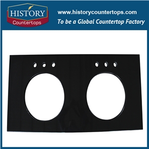 China Absolute Black Granite Kitchen Tops with Laminated Bullnose Edge, Engineered Stone Countertops with Polished Surface, Standard and Custom Size Stone Island Tops for Multi-Family Projects