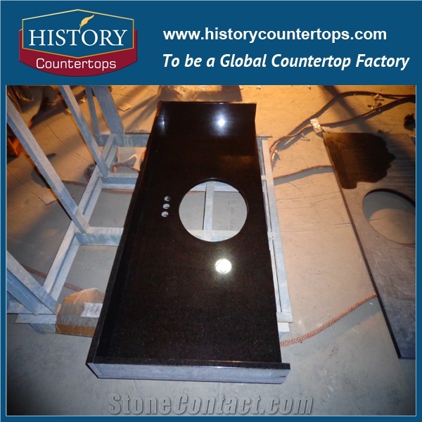 China Black Pearl Bathroom Tops with Single or Double Sinks, Engineered Stone Vanity Tops for Sales, G684 Granite Bathroom Polished Surface Tops for Hospitality Projects