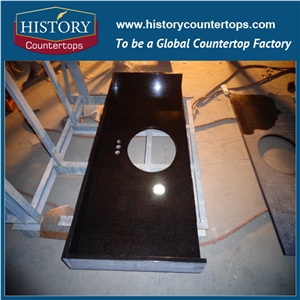 China Black Pearl Bathroom Tops with Single or Double Sinks, Engineered Stone Vanity Tops for Sales, G684 Granite Bathroom Polished Surface Tops for Hospitality Projects