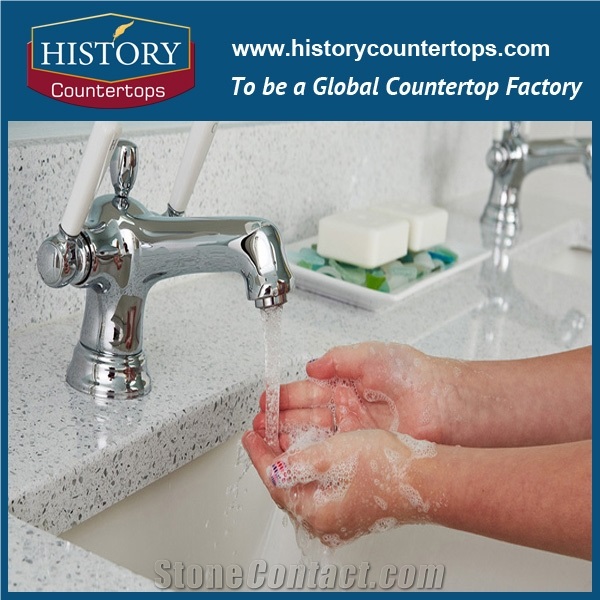 China Factory White Galaxy Artificial Quartz Engineered Stone Bathroom Countertops,Solid Surface Vanity Top,Custom for Hospitality & Multi-Family Projects