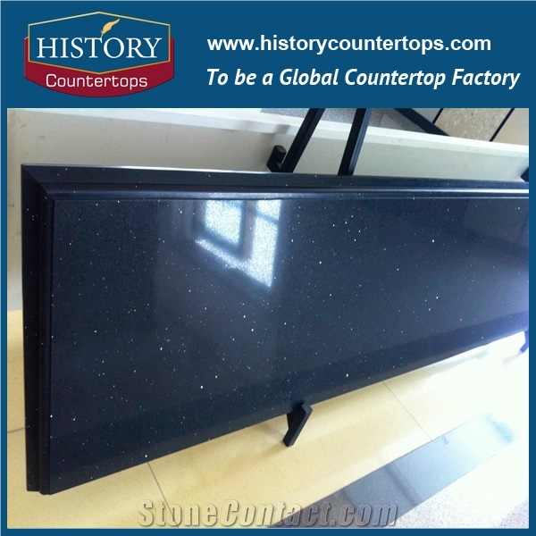 China High Quality Engineered Stone Jet Black Artificial Quartz Kitchen Countertops, Island Top, Desk Tops,Bar Top,Worktops，Polished Surface,Cut to Size