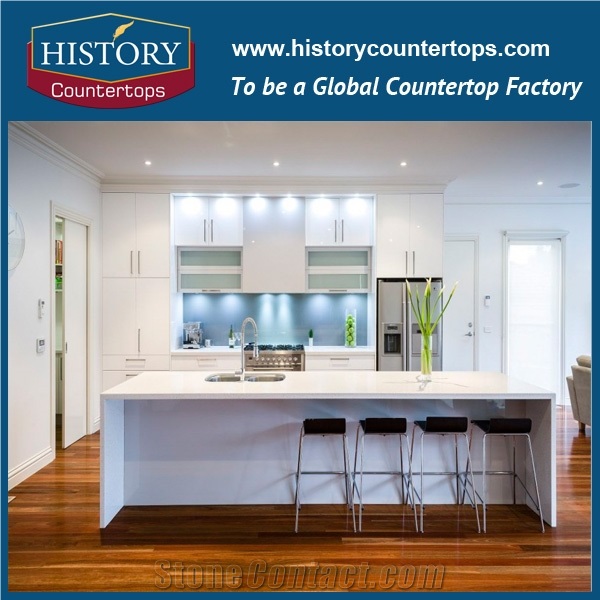 China Wholesale White Blizzard Artificial Quartz Kitchen Countertops, Prefab,Customized Kitchen Island,Worktops,Desk Tops