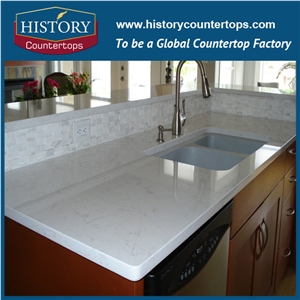 Chinese Artificial Stone Countertops with Customized Edges for Multi-Family Projects, White Quartz Kitchen Island Tops Worktops for Multi-Family and Hospitality Projects