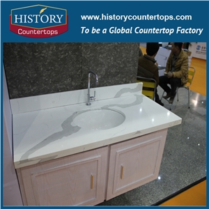 Chinese Calacatta White Artificial Quartz for Polished Batheroom Countertops,Custom Vanity Tops Materials,Flat Edge, Eased Edge, Beveled Edge