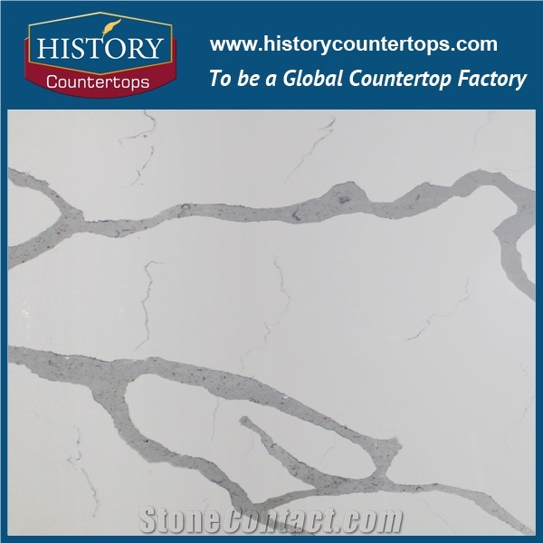 Chinese Calacatta White Artificial Quartz for Polished Batheroom Countertops,Custom Vanity Tops Materials,Flat Edge, Eased Edge, Beveled Edge