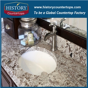 Granite Vanity Top 43 Inch Granite Vanity Top with Single Sink Aran White Bathroom Vanity Top, Bathroom Solid Surface Tops for Hospitality Projects