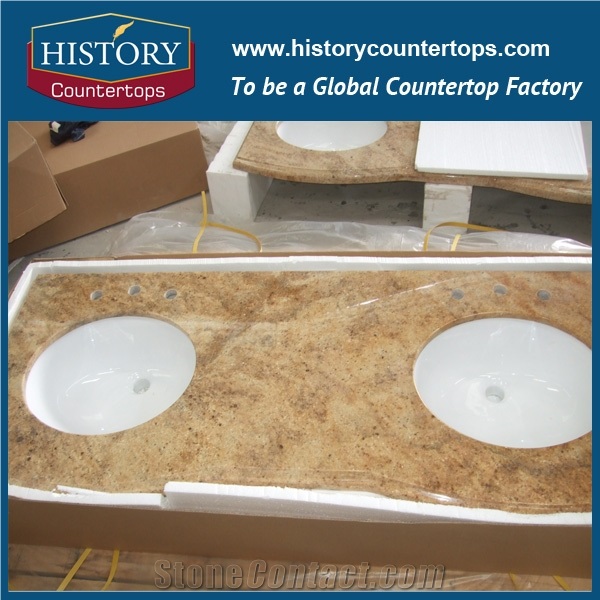 Hot Sale Own Factory Good Price Polished Yellow Granite, Kashmir Golden Solid Surface Granite Bathroom Countertops, Custom Vanity Tops for Sales