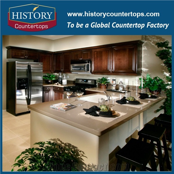 Hotel Engineered Stone Customize Shasta Brown Artificial Quartz Kitchen Countertops,Solid Surface Bench Tops,Bar Top,Desk Tops,Worktops,Island Tops