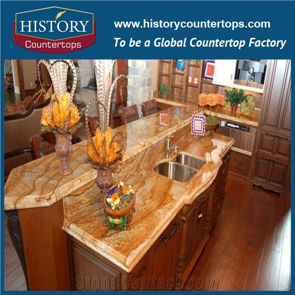 Imported Yellow Granite Kitchen Countertop Verniz Tropical Granite for Projects, Polished Surface Kitchen Tops with Custom Edg