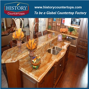 Imported Yellow Granite Kitchen Countertop Verniz Tropical Granite for Projects, Polished Surface Kitchen Tops with Custom Edg