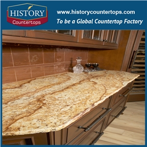 Imported Yellow Granite Kitchen Countertop Verniz Tropical Granite for Projects, Polished Surface Kitchen Tops with Custom Edg